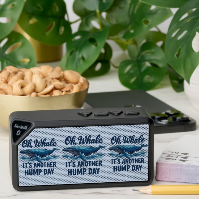 Funny Whale Pun "Oh Whale" Hump Day Design Blue Bluetooth Speaker (Insitu(Table))