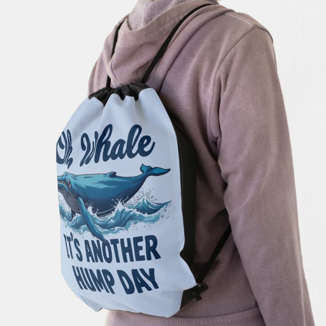 Funny Whale Pun "Oh Whale" Hump Day Design Drawstring Bag (Insitu)
