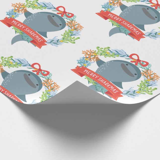 Funny Whale Shark Christmas Wrapping Paper (Corner)