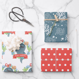 Funny Whale Shark Christmas Wrapping Paper Sheets