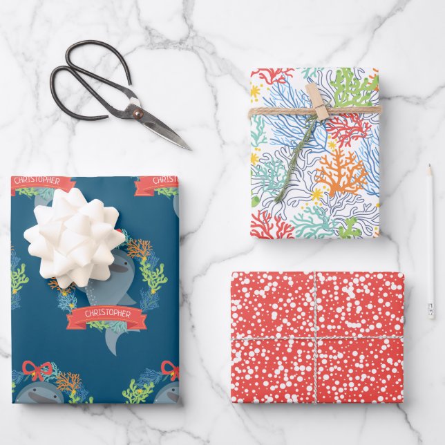 Funny Whale Shark With Name Christmas Wrapping Pap Paper Sheets (Front)