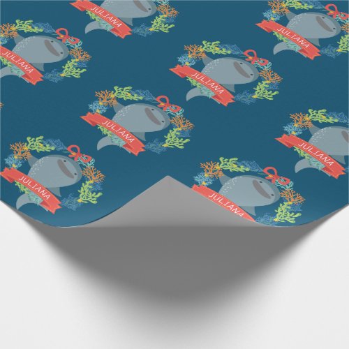 Funny Whale Shark With Name Christmas Wrapping Paper