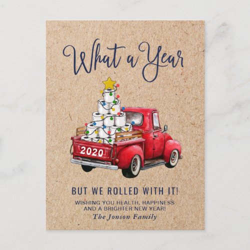 Funny What a Year  Christmas Red Farm Truck Postcard