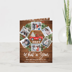 Funny What a Year Christmas Red Truck 6 PHOTO Holiday Card