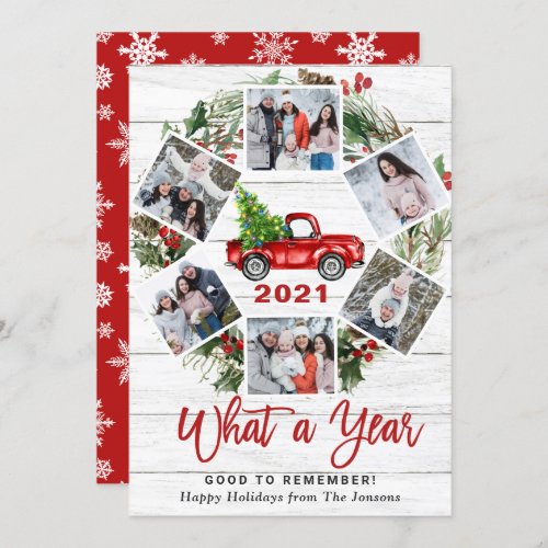 Funny What a Year Christmas Red Truck 6 PHOTO Holiday Card