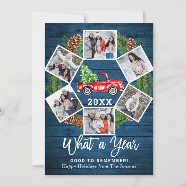 Funny What a Year Christmas Red Truck 6 PHOTO Holiday Card (Front)