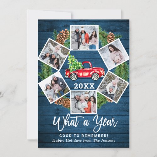 Funny What a Year Christmas Red Truck 6 PHOTO Holiday Card