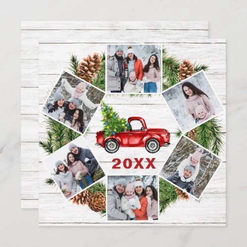 Funny What a Year Christmas Red Truck 6 PHOTO Holiday Card