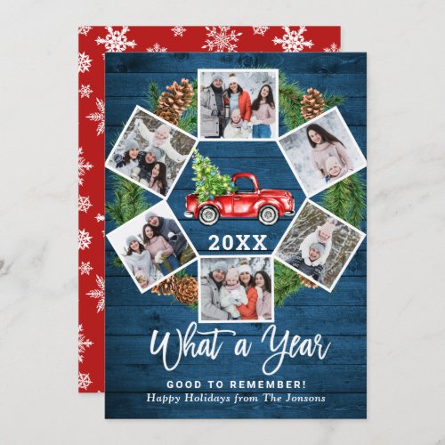 Funny What a Year Christmas Red Truck 6 PHOTO Holiday Card