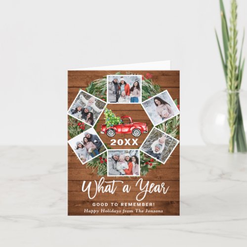 Funny What a Year Christmas Red Truck 6 PHOTO Holiday Card