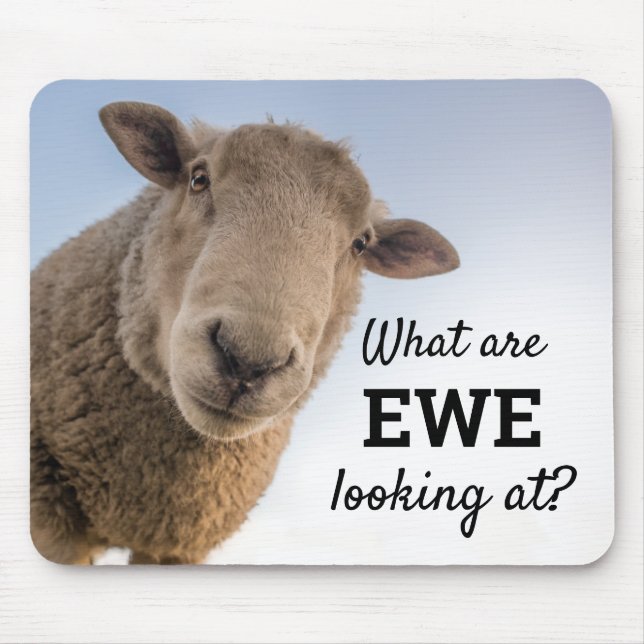 Funny What Are Ewe Looking At Sheep Humor Mouse Pad (Front)