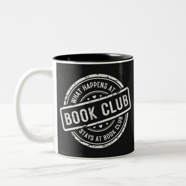 Funny What Happens at Book Club Retro Style Two-Tone Coffee Mug (Left)