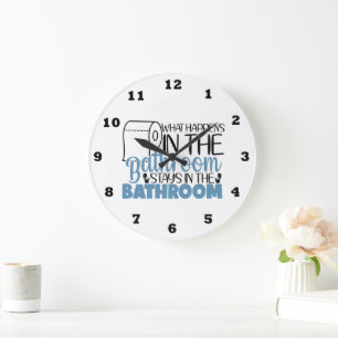 Funny what happens bathroom word art large clock