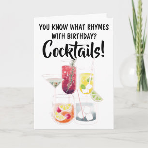 Funny What Rhymes With Birthday, Cocktails Card