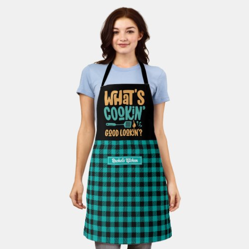 Funny Whats Cooking Good Looking Plaid Pattern Apron