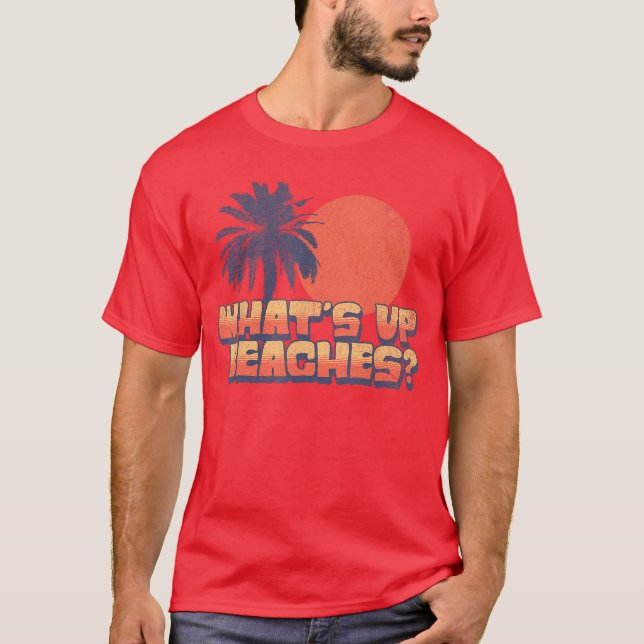 Funny Whats Up Beaches Retro Sunset Palm Tree Cute T-Shirt (Front)