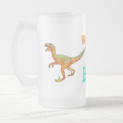 Funny Wheres the Beer Velociraptor Dinosaur Raptor Frosted Glass Beer Mug