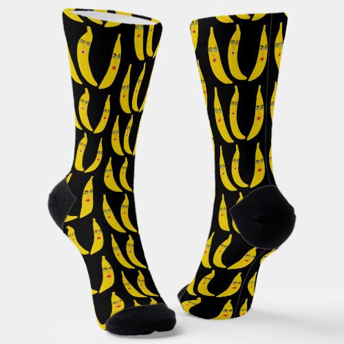 Funny Whimsical Bananas Pattern Fun Fruity Faces  Socks