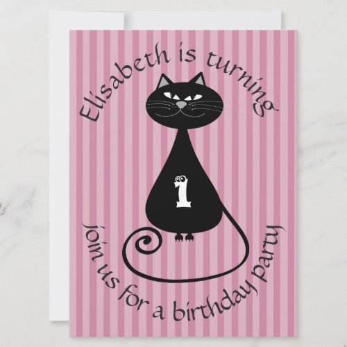 Funny whimsical black cat  birthday invitation