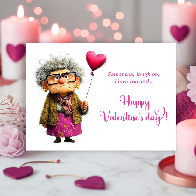 Funny Whimsical Bored Granny Valentine Card (Funny Whimsical Bored Granny Valentine Card)