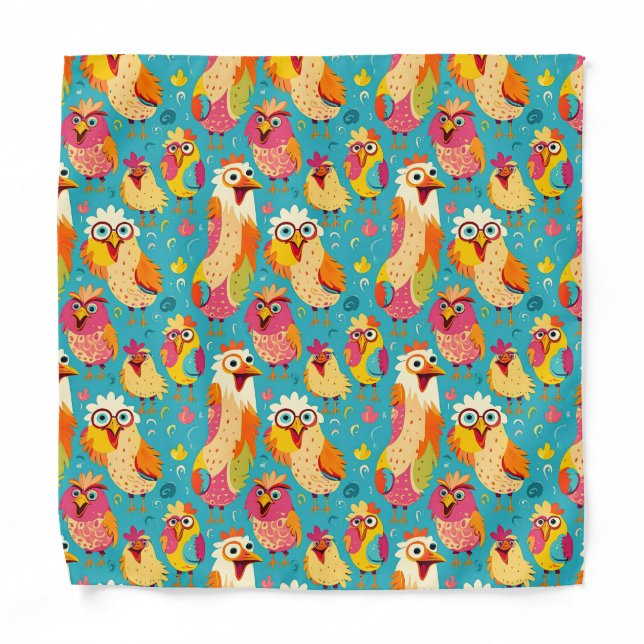 Funny Whimsical Cartoon Abstract Chickens Bandana (Front)