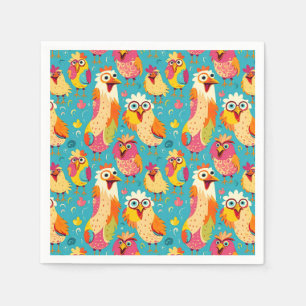 Funny Whimsical Cartoon Abstract Chickens Napkins