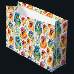 Funny Whimsical Chickens Colorful Birthday Large Gift Bag<br><div class="desc">Cute colorful whimsical silly abstract watercolor chicken gift bags.</div>