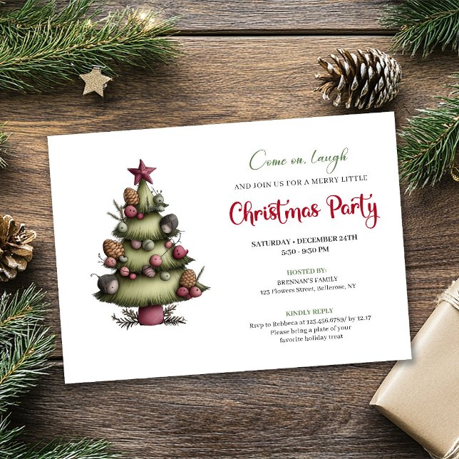 Funny Whimsical Christmas Tree Festive Celebration Invitation (Funny Whimsical Christmas Tree Festive Celebration)