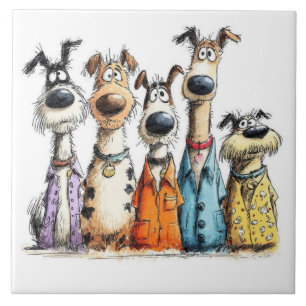 Funny whimsical dogs ceramic tile