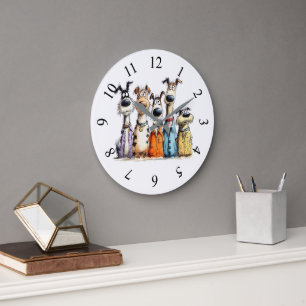 Funny whimsical dogs large clock