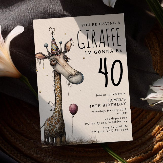 Funny Whimsical Giraffe Adult Birthday Invitation (Creator Uploaded)