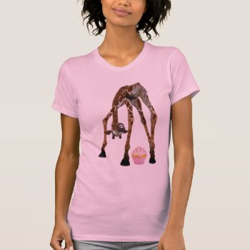 Funny Whimsical Giraffe And Cupcake T-shirt by Just_Giraffes at Zazzle