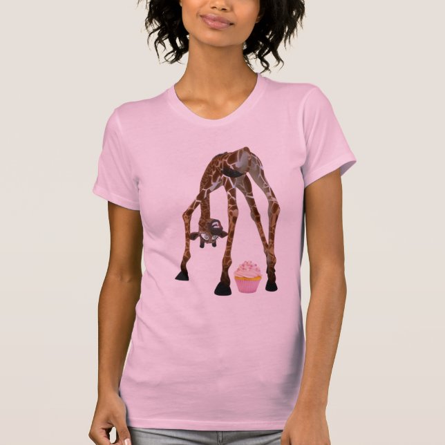 Funny Whimsical Giraffe and Cupcake T-Shirt (Front)