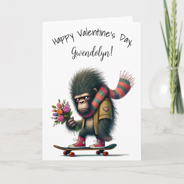 Funny Whimsical Gorilla Happy Valentine's Day Card (Front)