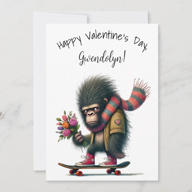Funny Whimsical Gorilla Valentine's Day Flat Card (Front)