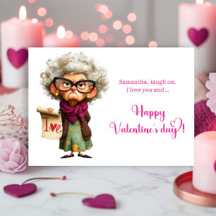Funny Whimsical Lady Bringing Charm Valentine Holiday Card