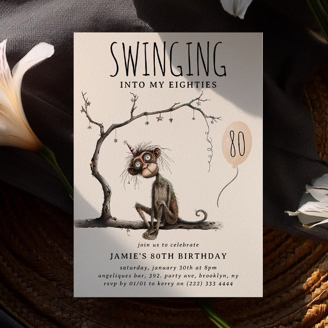 Funny Whimsical Monkey Adult Birthday Invitation (Creator Uploaded)