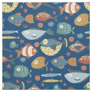 Sharks in Ocean Flannel Cotton Fabric Fish Fabric By the Yard