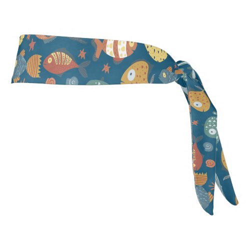 Funny Whimsical Ocean Sea Fish Blue Pattern Tie Headband