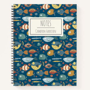 Funny Whimsical Ocean Sea Fish Blue Personalized Notebook