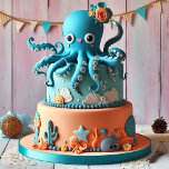 FUNNY WHIMSICAL OCTOPUS THEME KIDS BIRTHDAY CAKE  CARD<br><div class="desc">FOR THE KID THAT LOVES MARINE LIFE - A BLUE OCTOPUS  KIDS BIRTHDAY LAYER CAKE ON THE FRONT OF THE CARD.  COMPLETELY EDITABLE COPY ON THE BACK.</div>