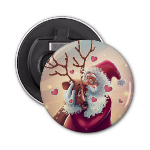 Funny Whimsical Santa And Reindeer Festive Holiday Bottle Opener