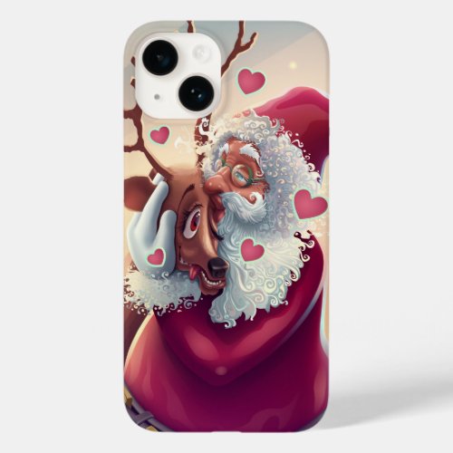 Funny Whimsical Santa And Reindeer Festive Holiday Case_Mate iPhone 14 Case