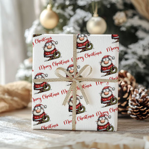 Funny Whimsical Santa Claus Minimalist Wrapping Paper
