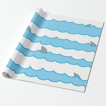 Funny Whimsical Shark Fins On Waves Wrapping Paper by judgeart at Zazzle