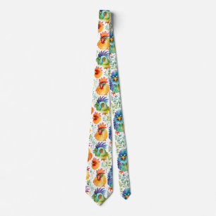Funny Whimsical Watercolor Style Chickens Neck Tie