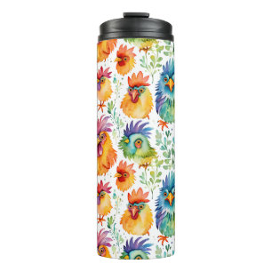 Funny Whimsical Watercolor Style Chickens Thermal Tumbler