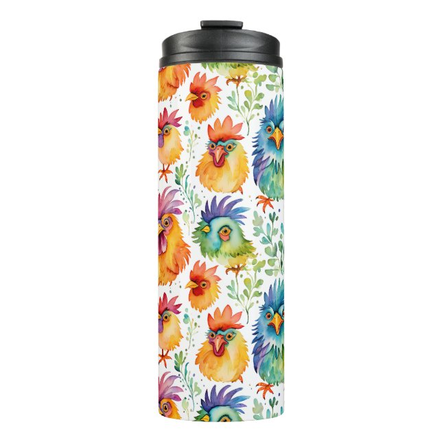 Funny Whimsical Watercolor Style Chickens Thermal Tumbler (Front)