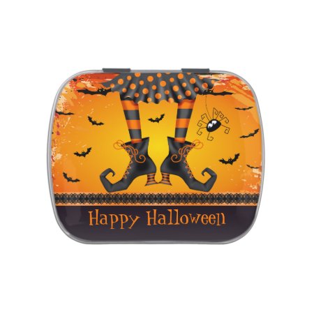 Funny Whimsical Witch Legs Halloween Party Favor Jelly Belly Candy Tin