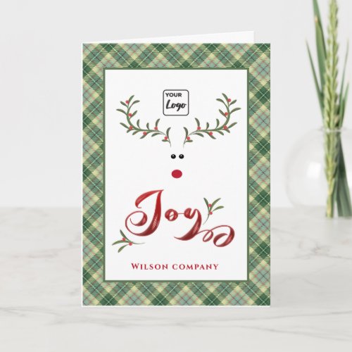 Funny whimsy holly reindeer joy logo holiday card